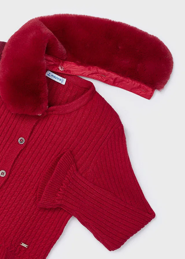 4362 Mayoral Faux Fur Collar Knitted Cardigan