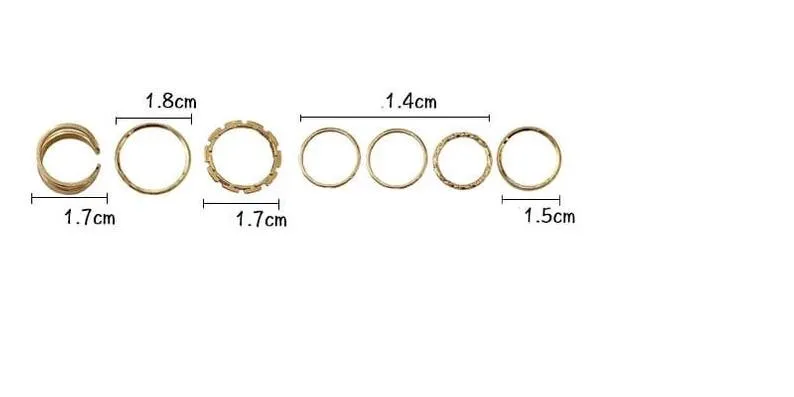 7 Piece Multisize Band Silver Cuff Stackable Boho Ring set