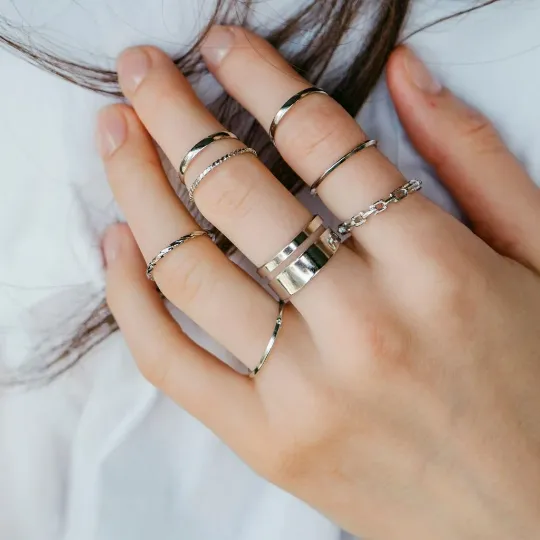 7 Piece Multisize Band Silver Cuff Stackable Boho Ring set