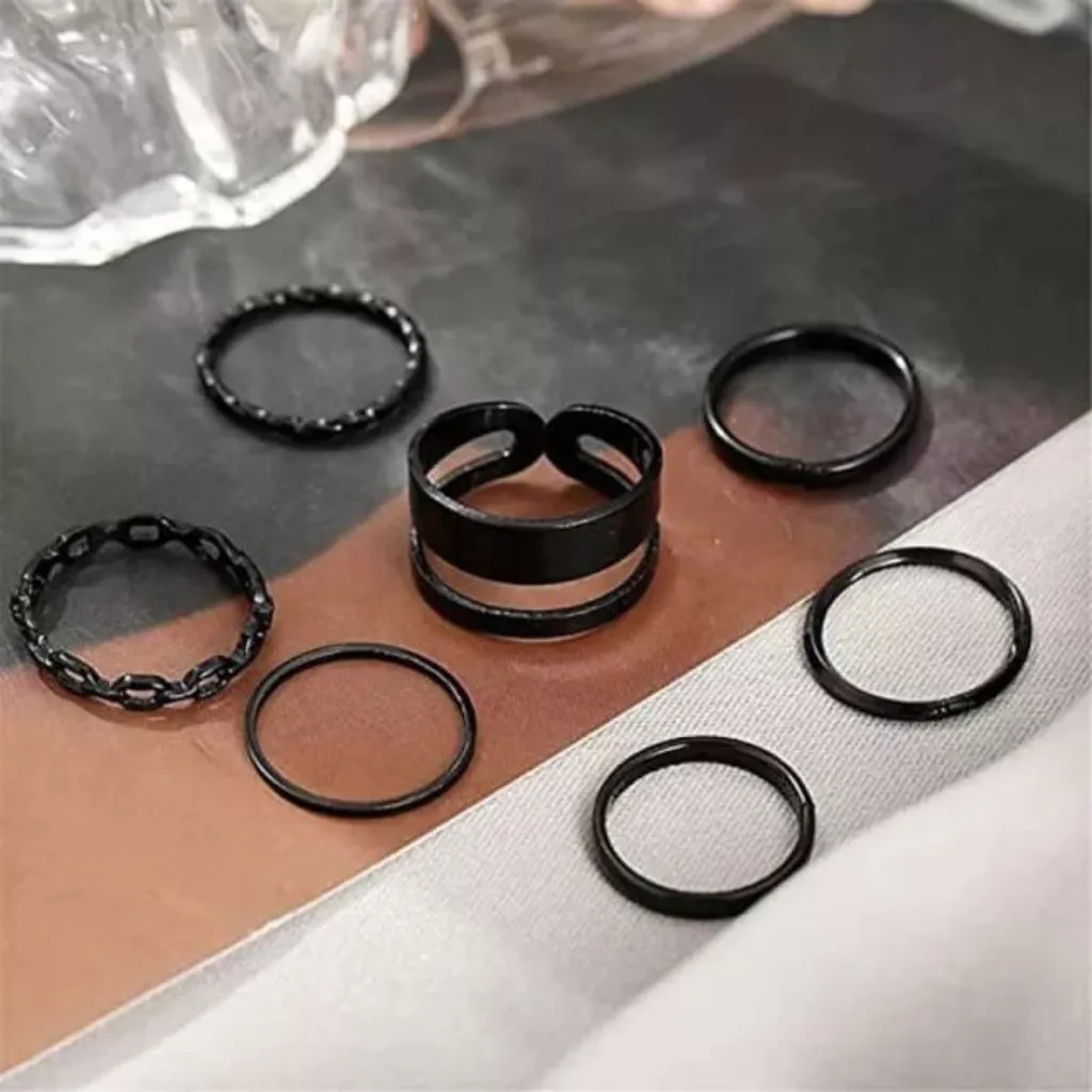 7 Piece Multisize Band Silver Cuff Stackable Boho Ring set