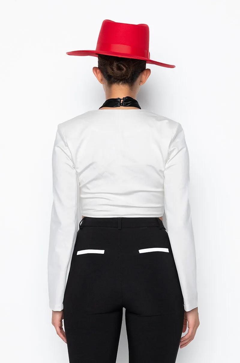 ACABELLA HALTER NECK TOP WHITE BLACK