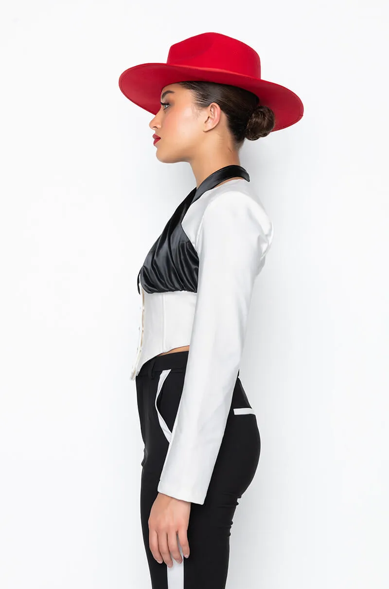 ACABELLA HALTER NECK TOP WHITE BLACK