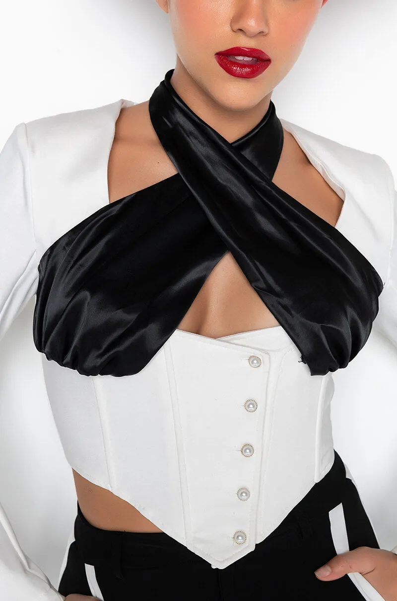ACABELLA HALTER NECK TOP WHITE BLACK