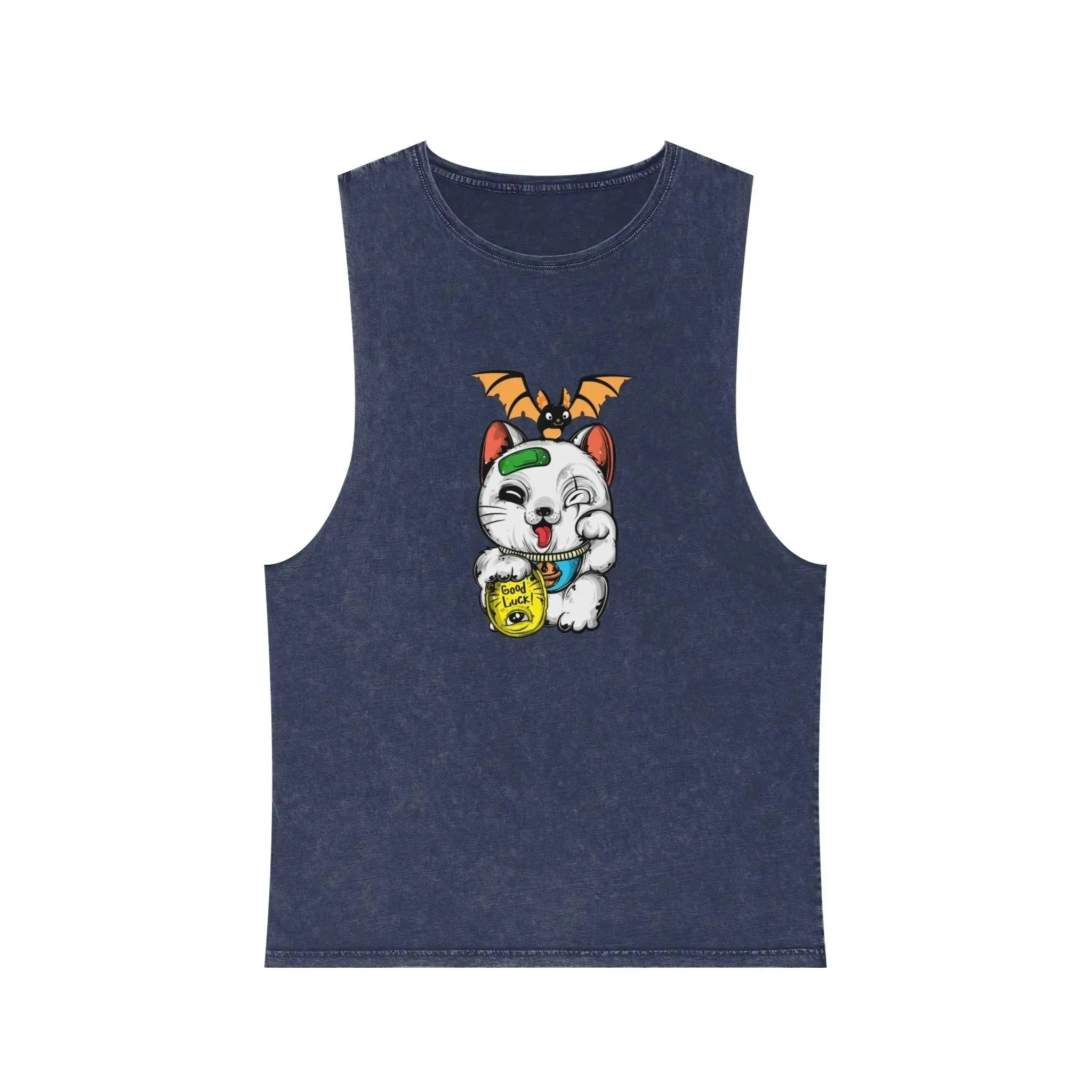 Aesthetic Lucky Cat Unisex Stonewash Tank Top