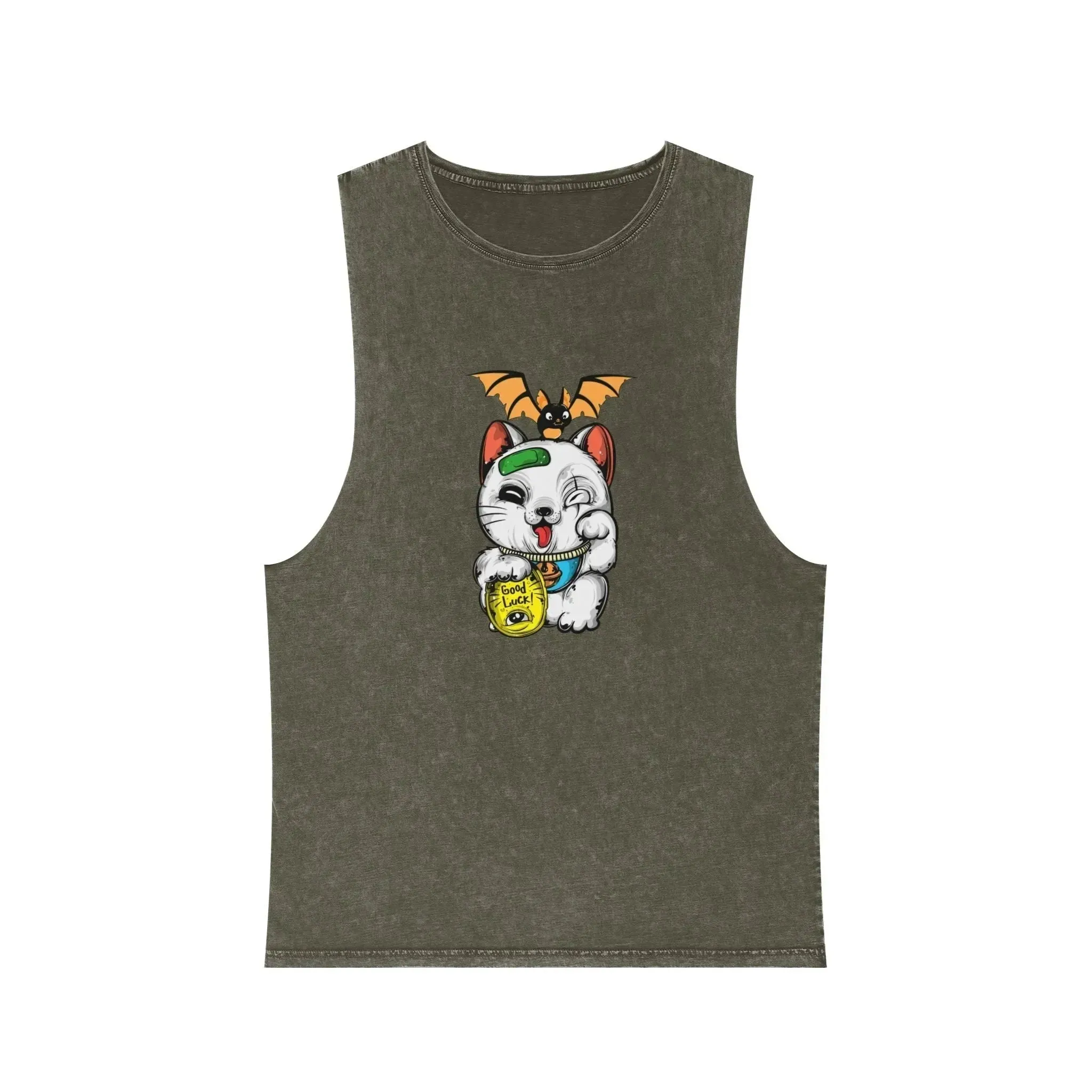 Aesthetic Lucky Cat Unisex Stonewash Tank Top