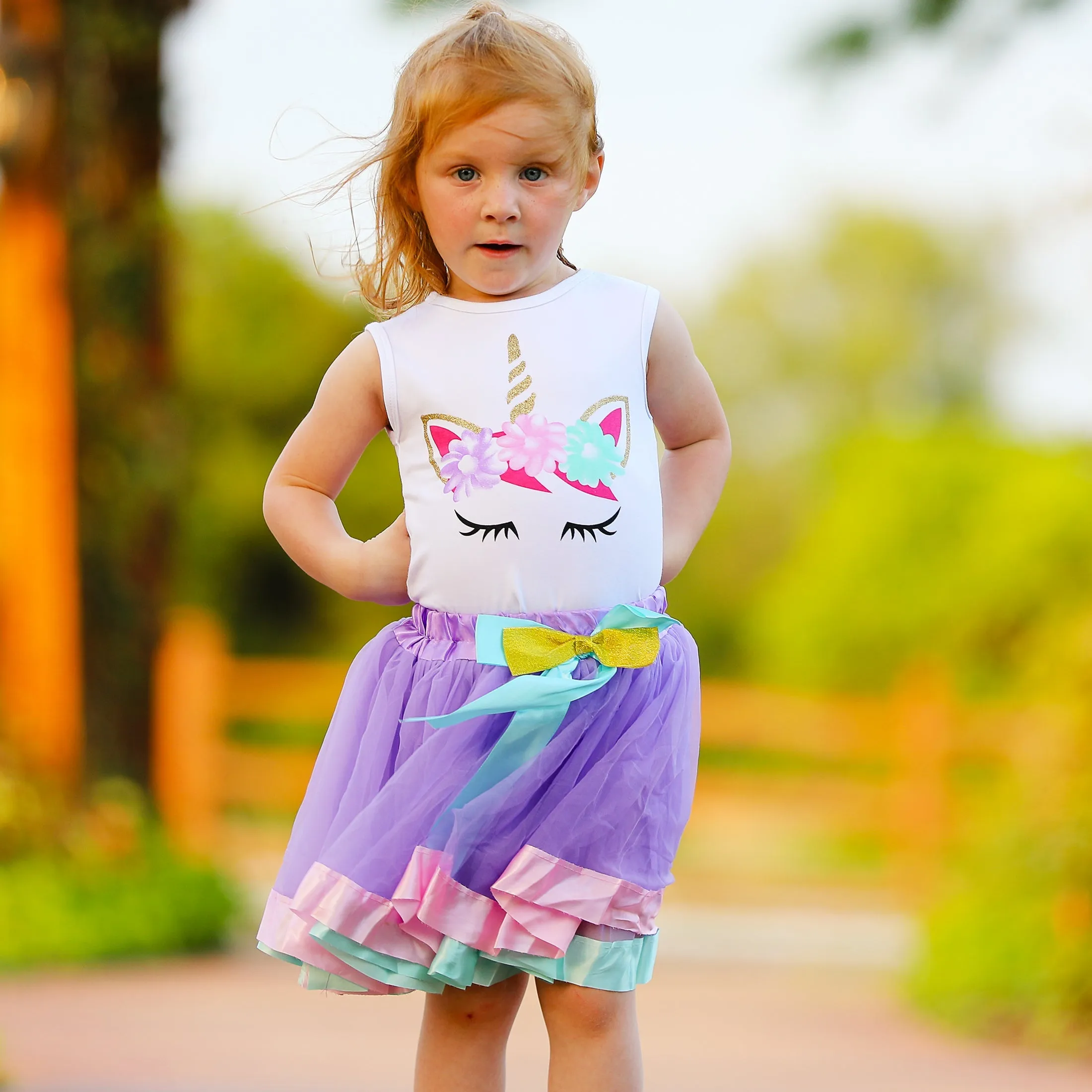 AL Limited Little &  Big Girls Unicorn Tank Top and Tulle Skirt Outfit Set
