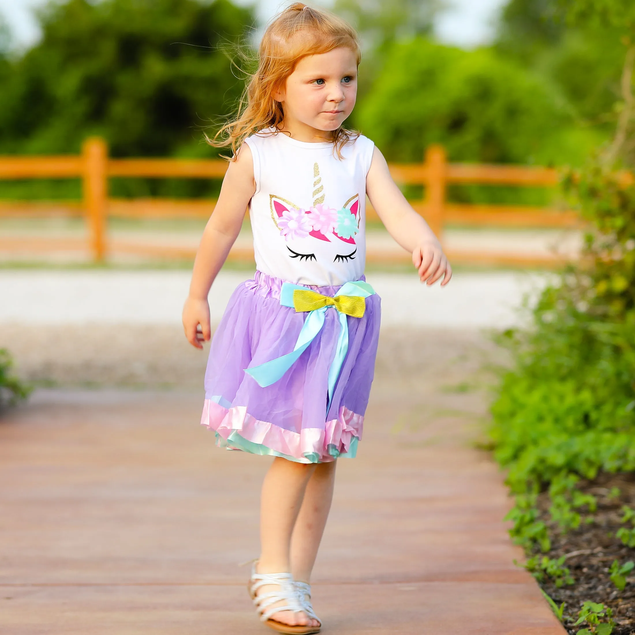 AL Limited Little &  Big Girls Unicorn Tank Top and Tulle Skirt Outfit Set