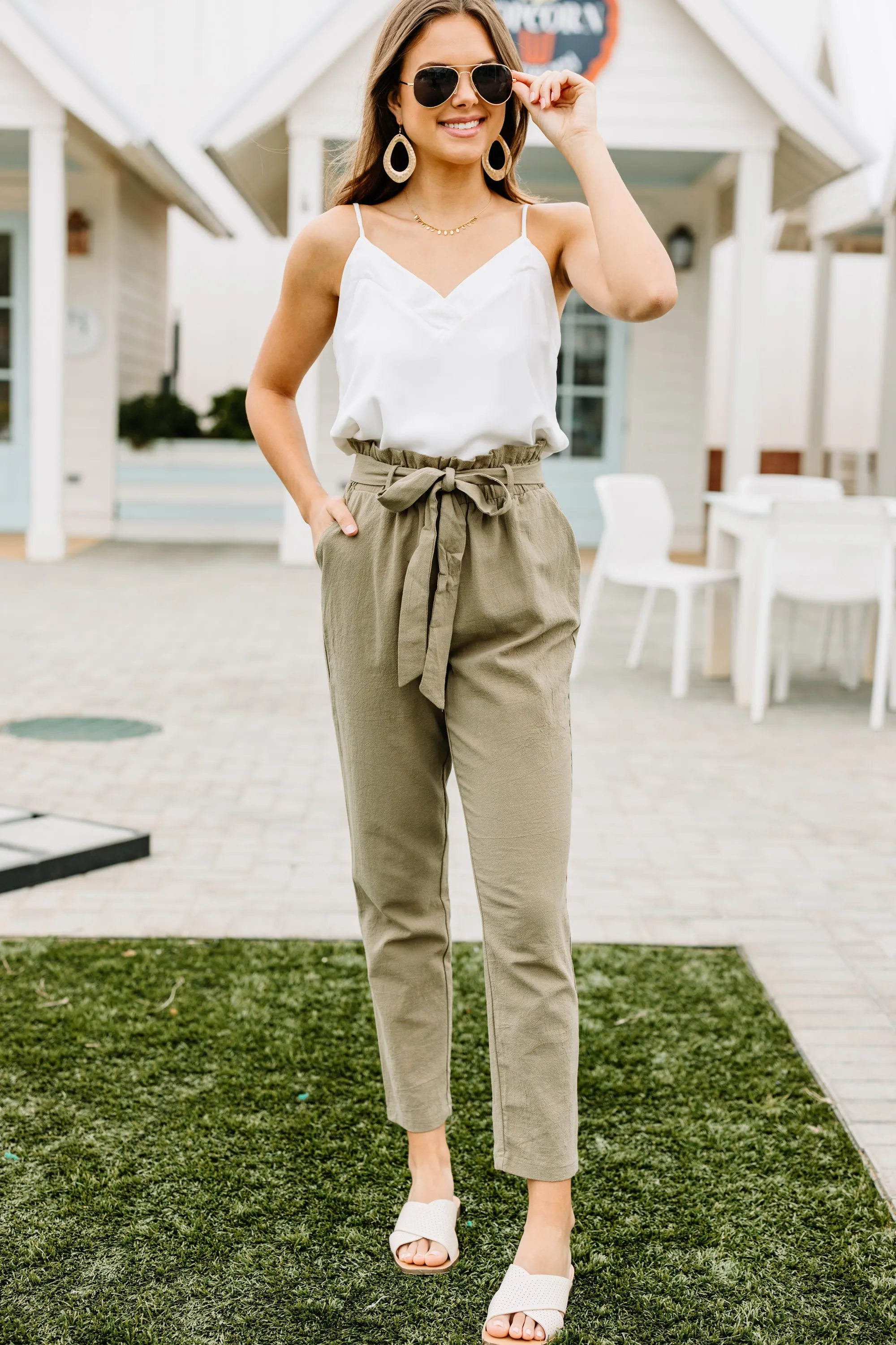 Back To The Grind Olive Green Paperbag Pants