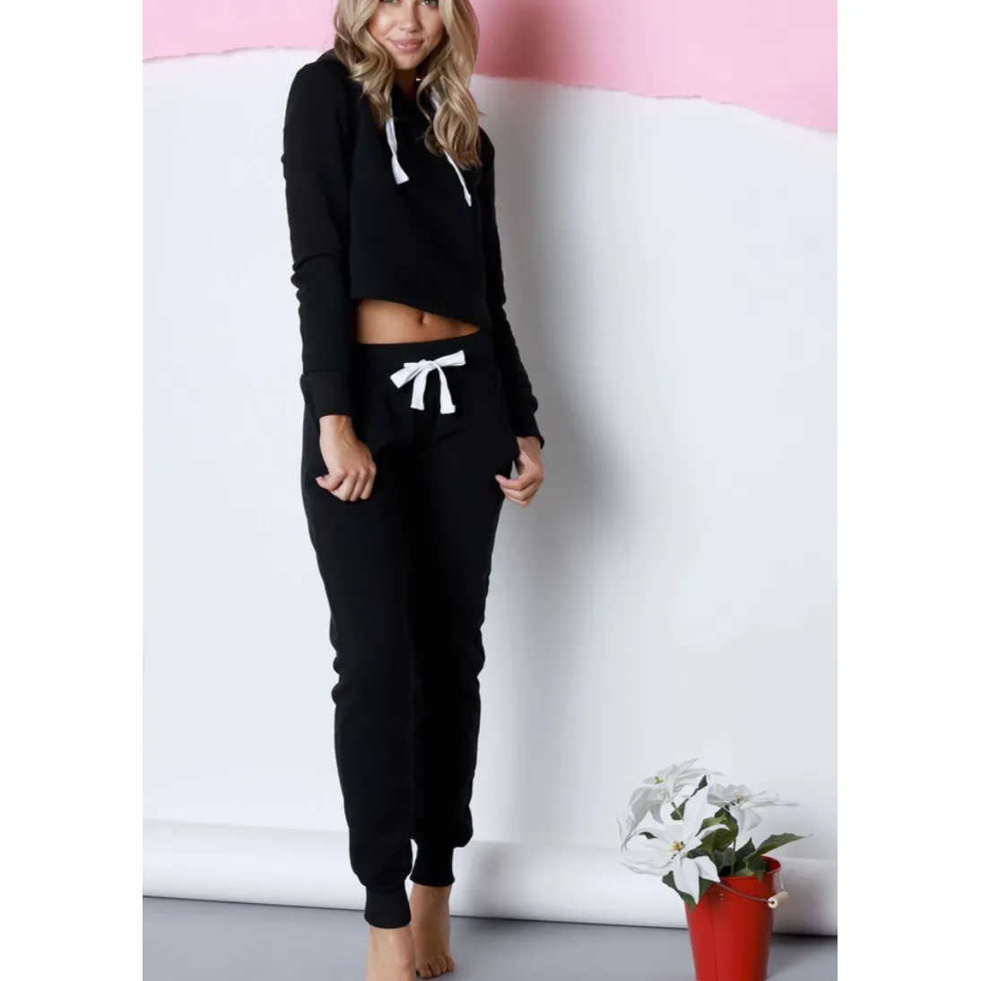 Black & White Cropped Jogger Set