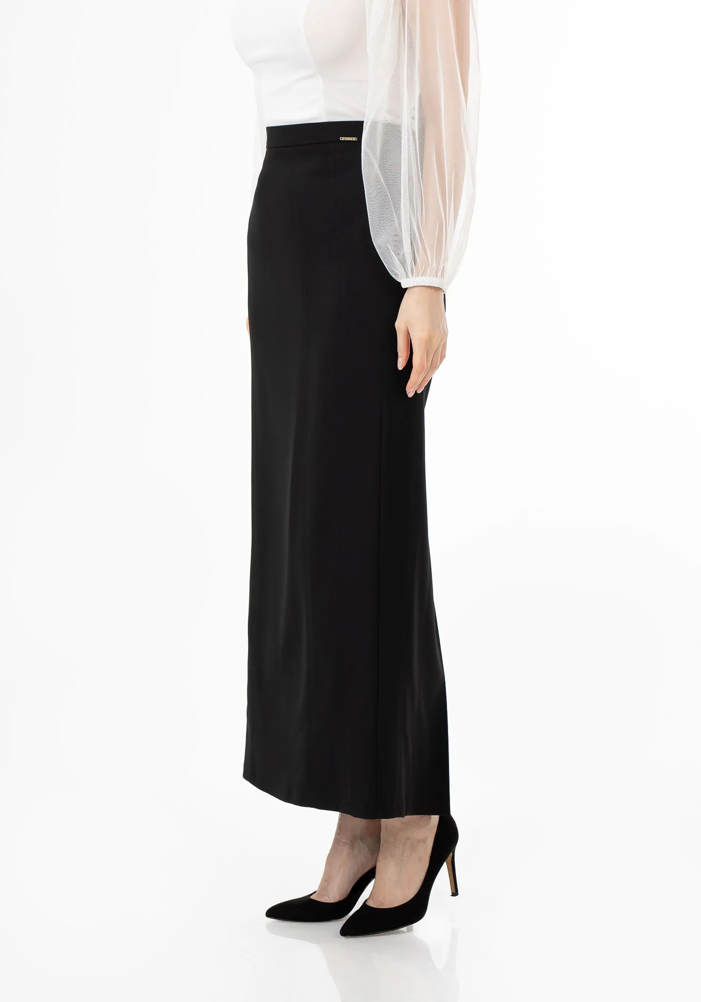 Black Ankle Length Plus Size Back Split Maxi Skirt - G-Line