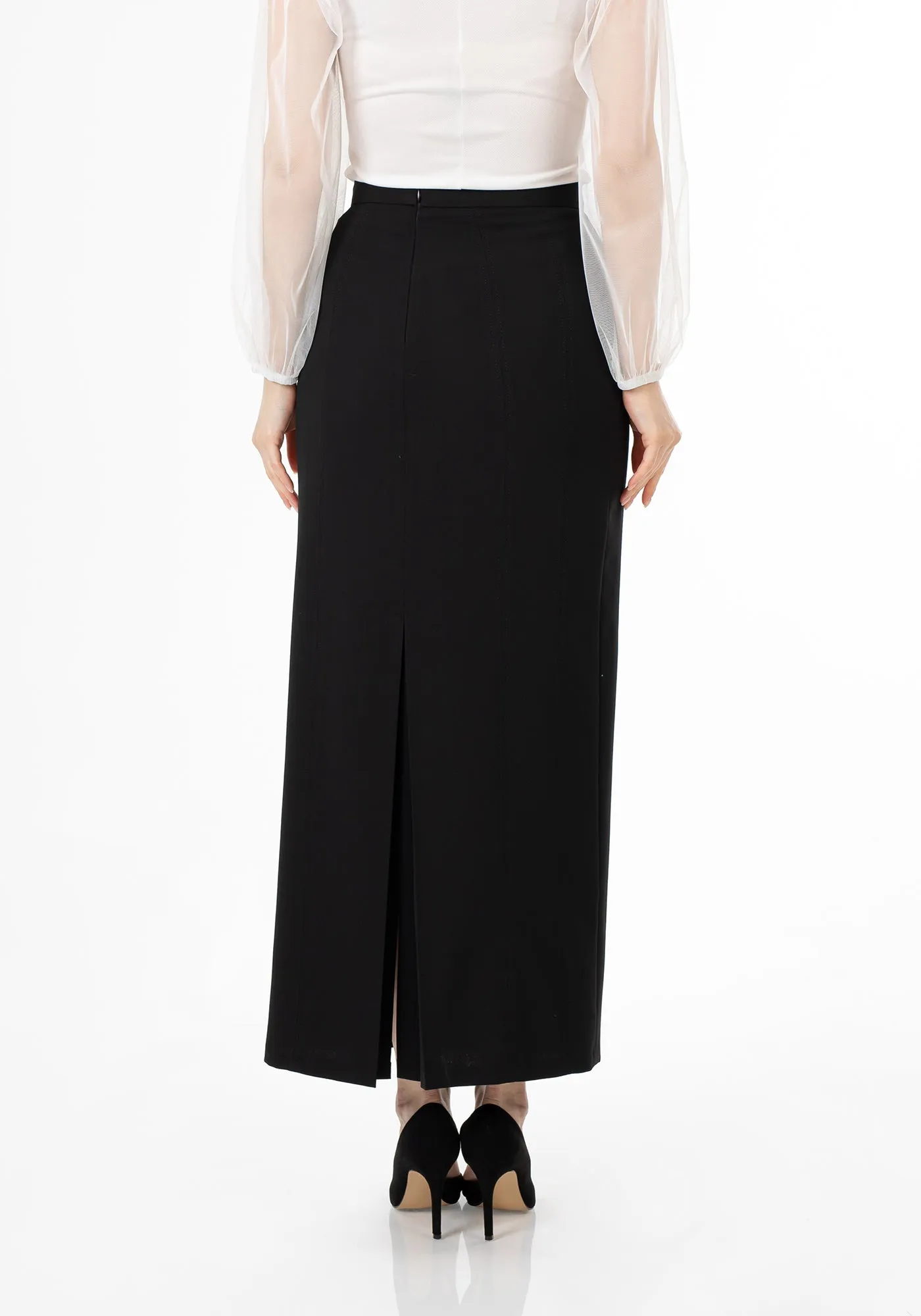 Black Ankle Length Plus Size Back Split Maxi Skirt - G-Line