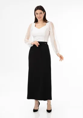 Black Ankle Length Plus Size Back Split Maxi Skirt - G-Line