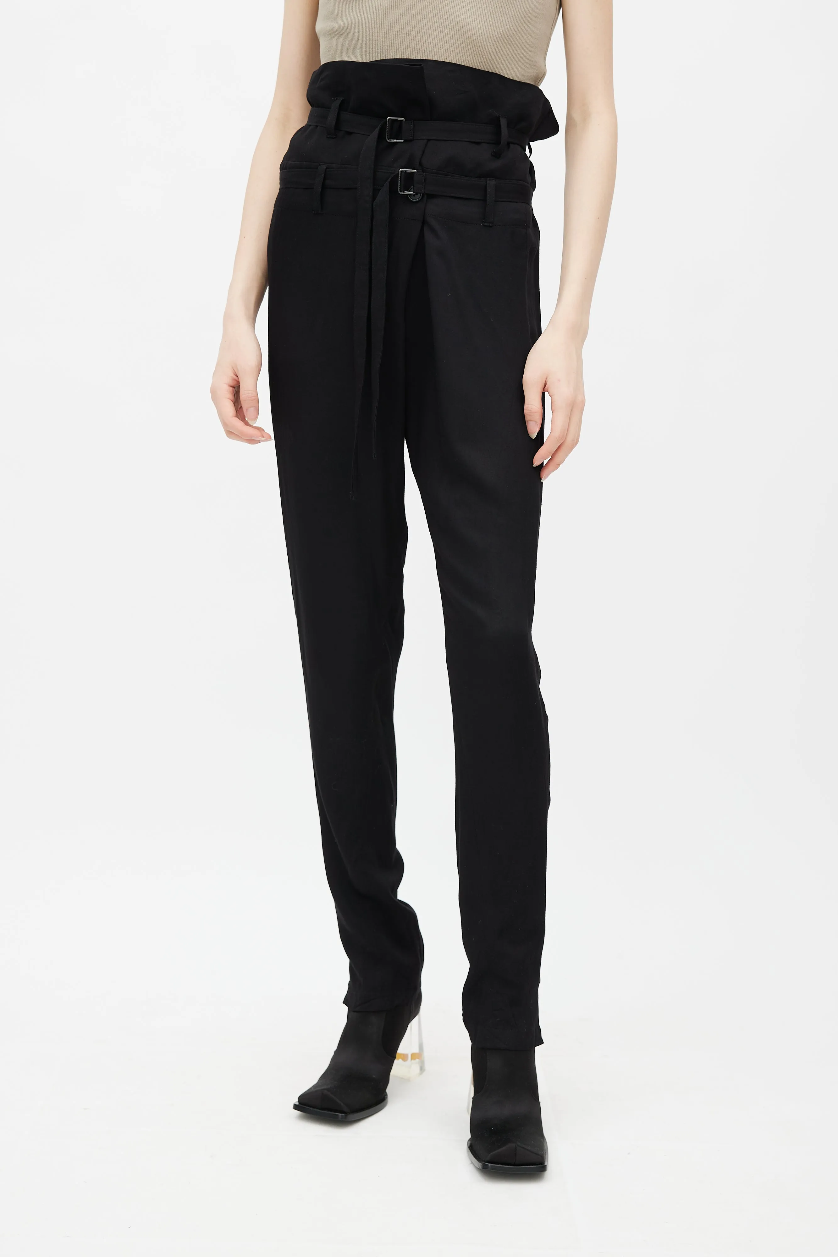 Black Belted Paperbag Trouser