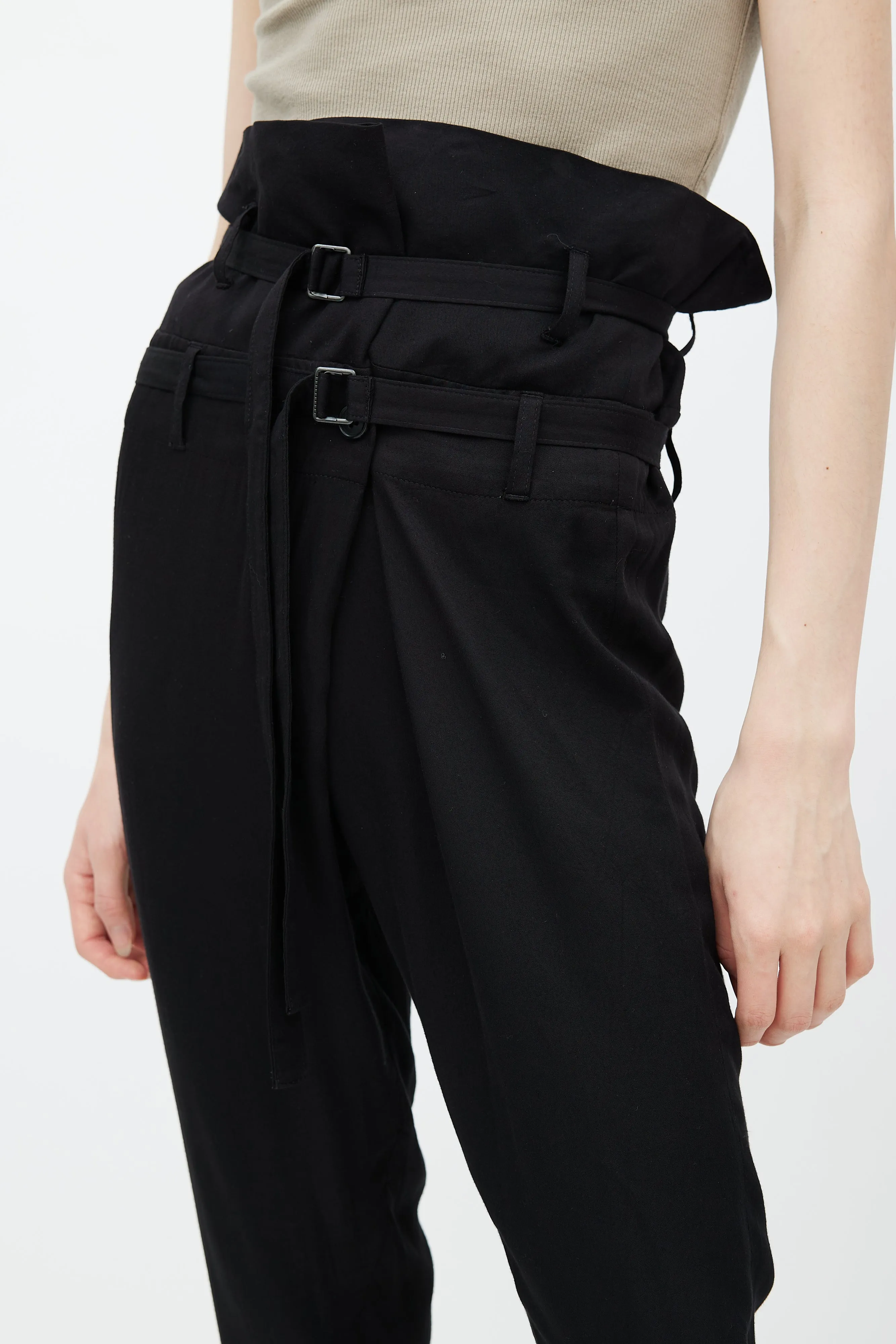 Black Belted Paperbag Trouser
