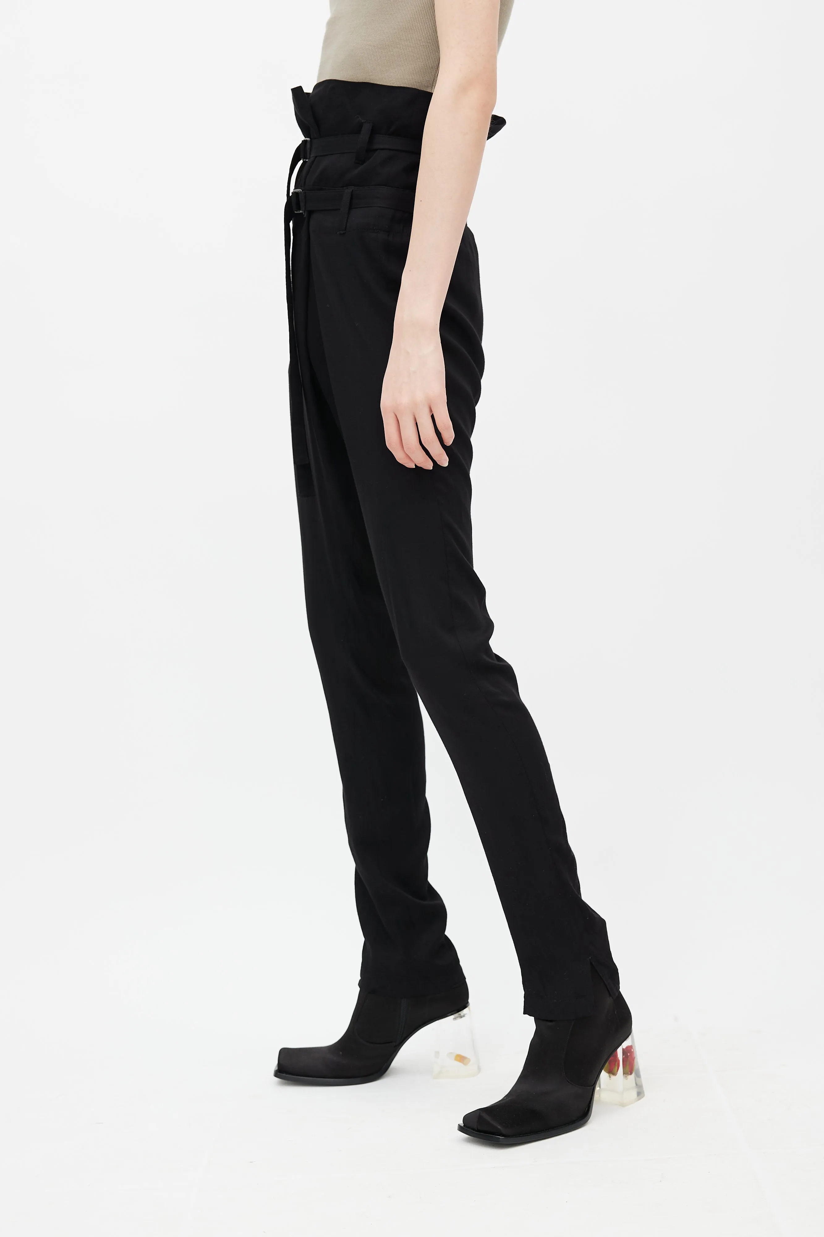Black Belted Paperbag Trouser
