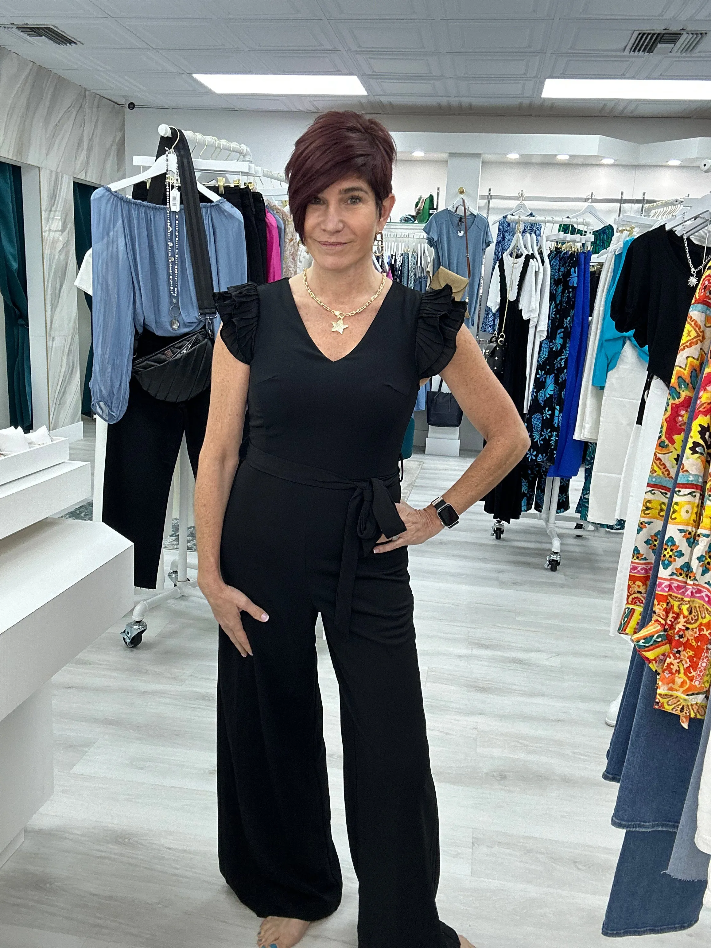 Black Flutter Sleeve Jumpsuit
