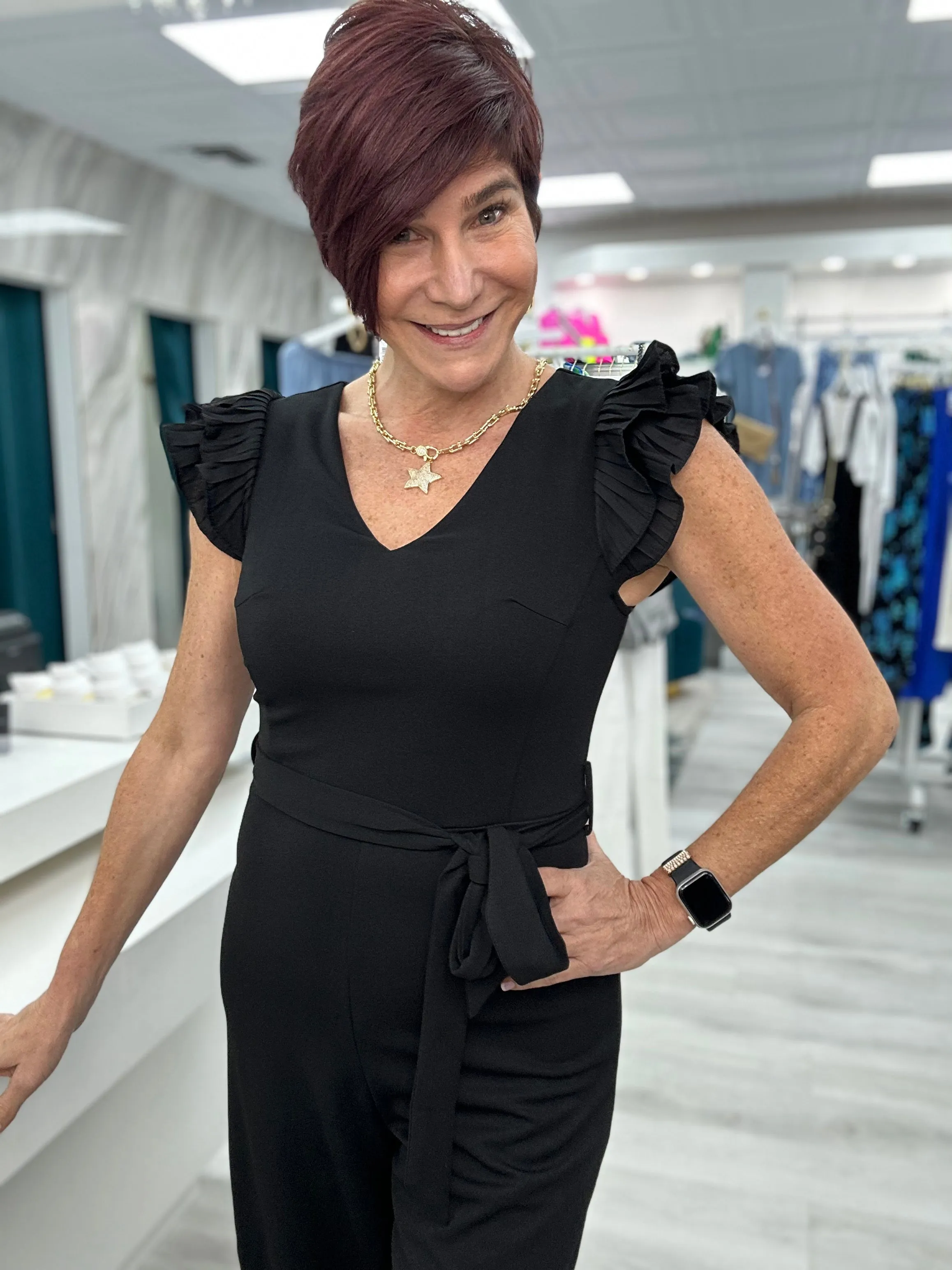Black Flutter Sleeve Jumpsuit