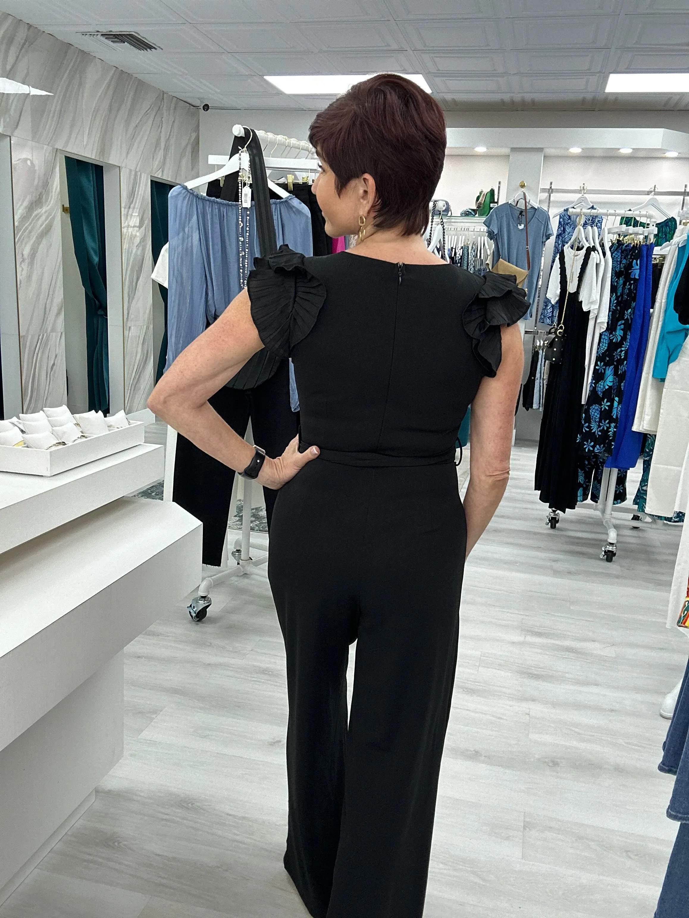 Black Flutter Sleeve Jumpsuit
