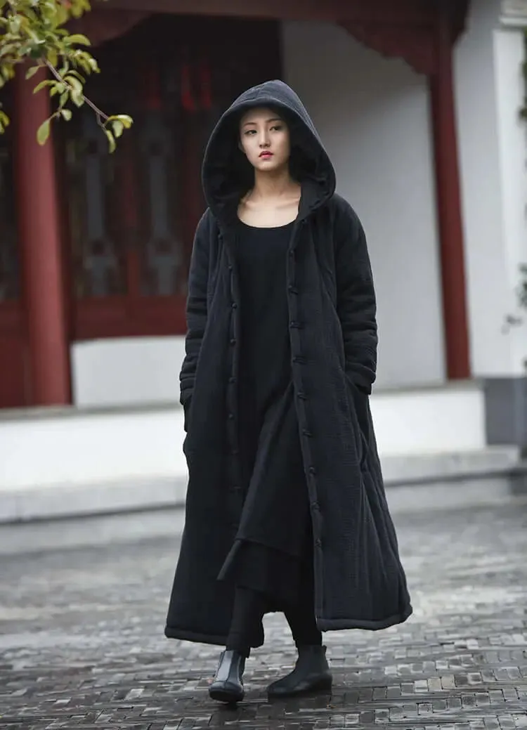 Black Winter Coat with Witch Robe Woman's Cape Coat