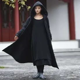 Black Winter Coat with Witch Robe Woman's Cape Coat
