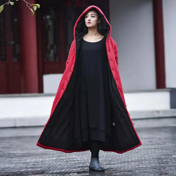 Black Winter Coat with Witch Robe Woman's Cape Coat