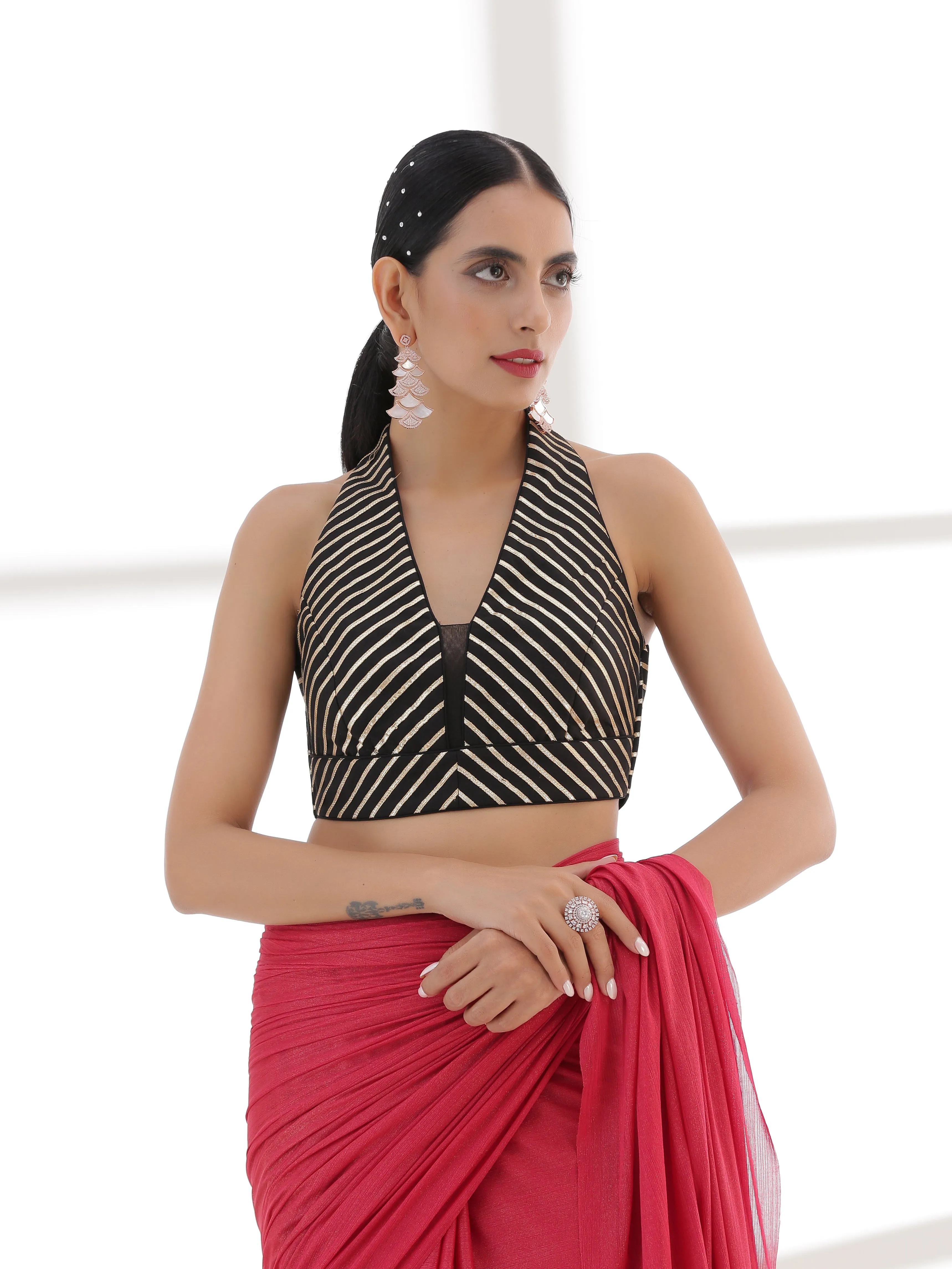 Blouse - Black Gold stripes Casino Blouse