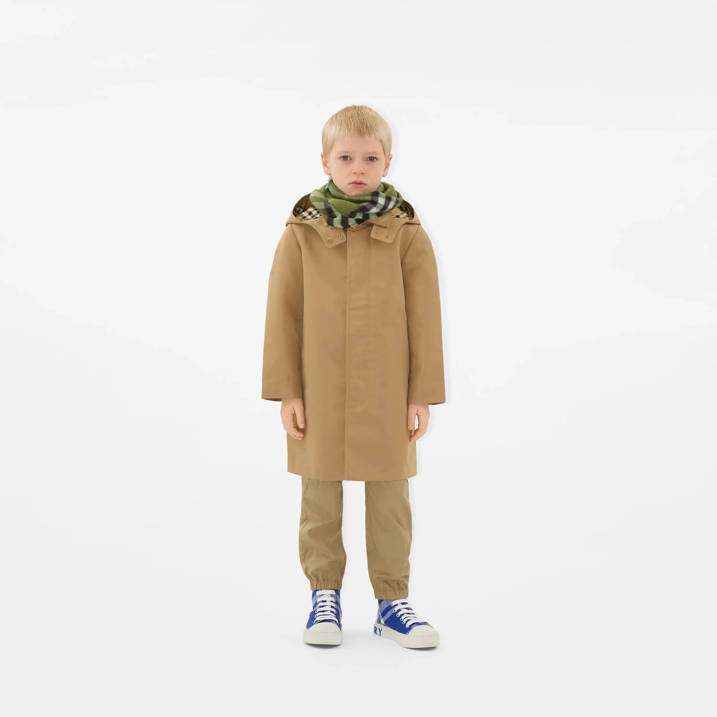 Burberry Boys Nathaniel Hooded Car Coat in Beige