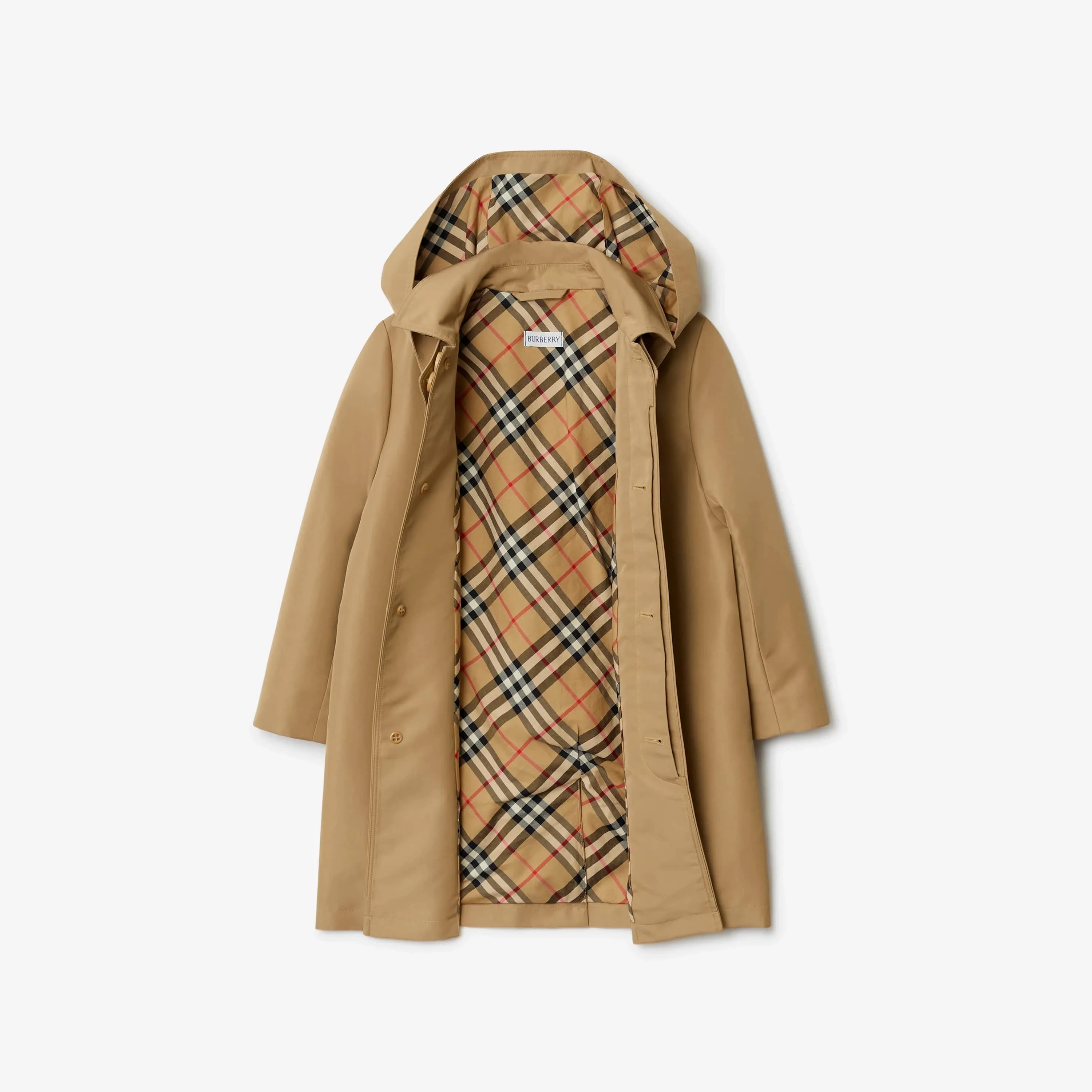 Burberry Boys Nathaniel Hooded Car Coat in Beige