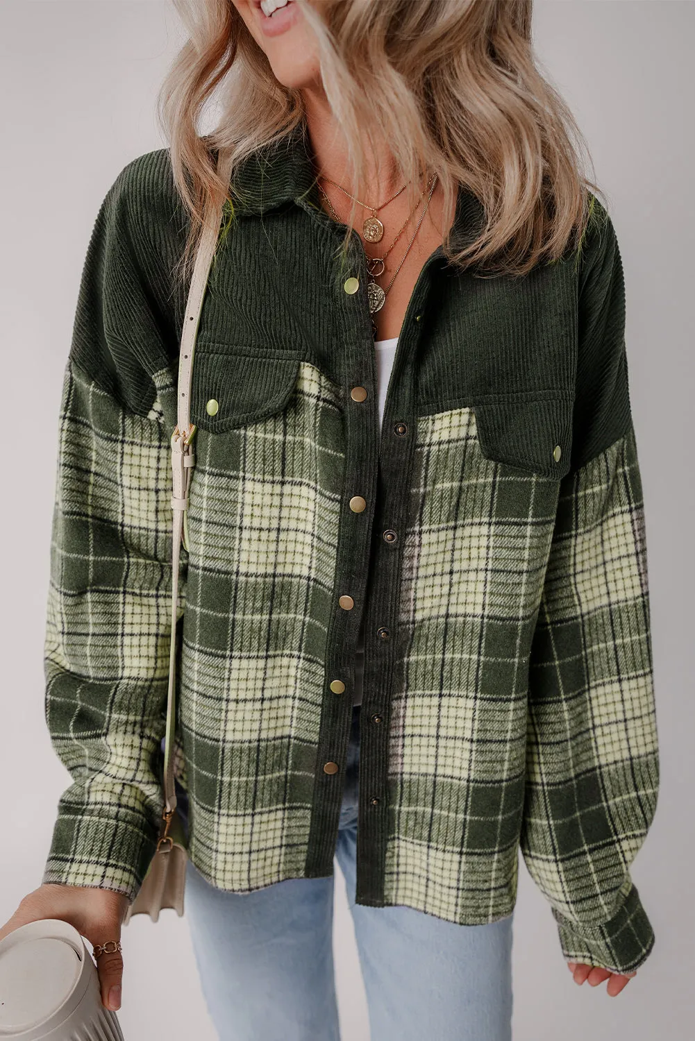 Button-Up Plaid Corduroy Jacket