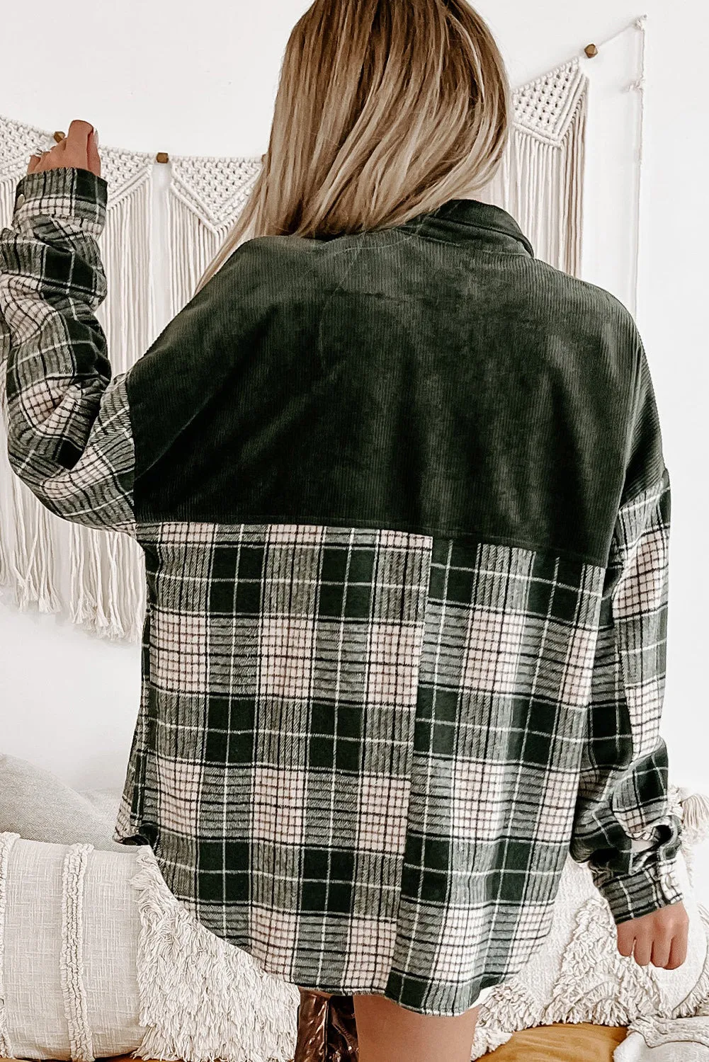 Button-Up Plaid Corduroy Jacket