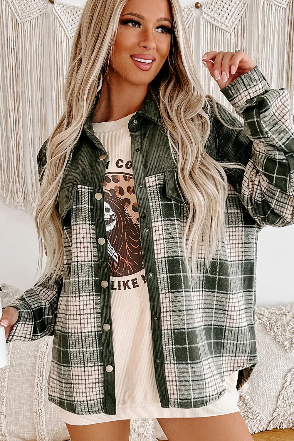 Button-Up Plaid Corduroy Jacket
