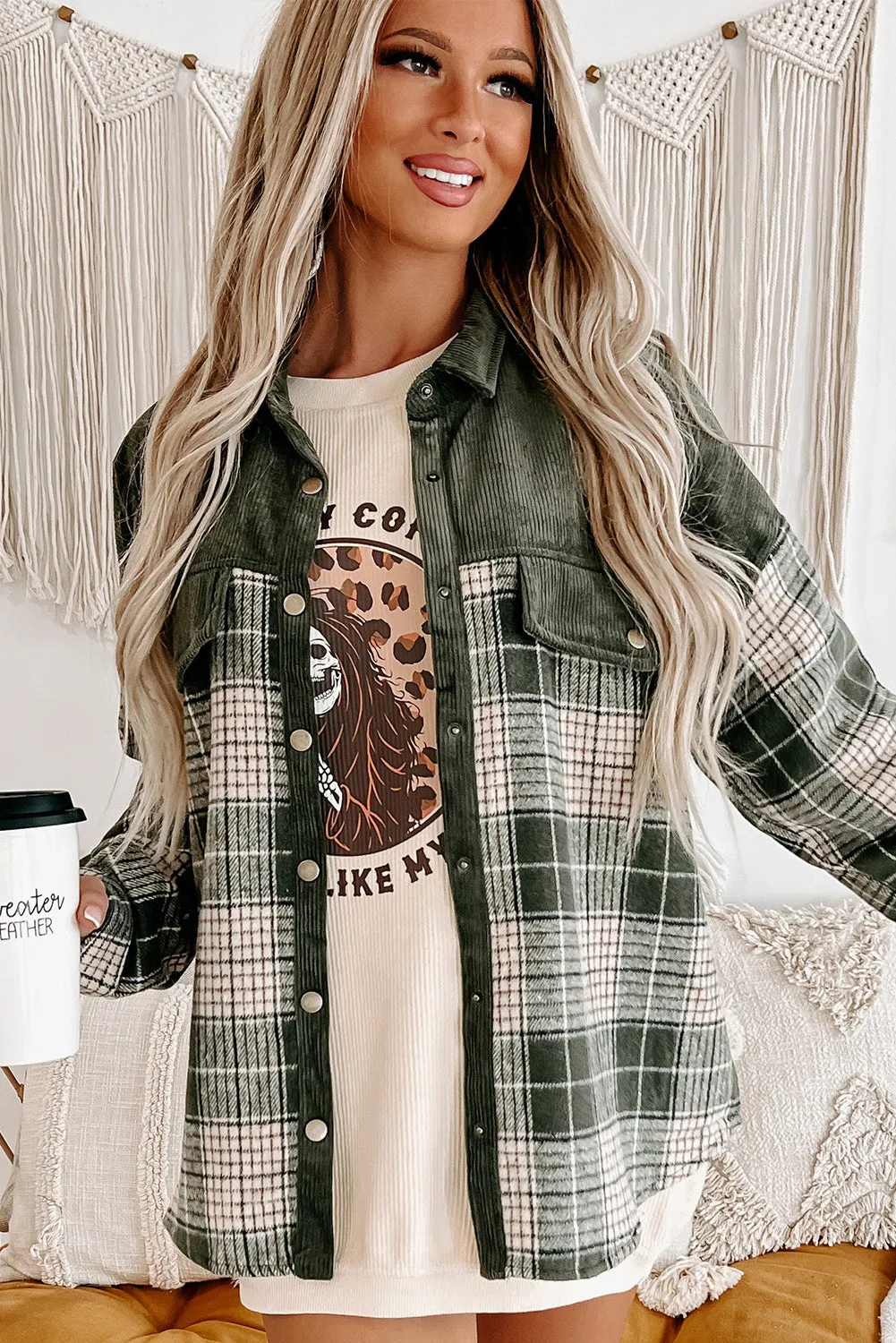 Button-Up Plaid Corduroy Jacket
