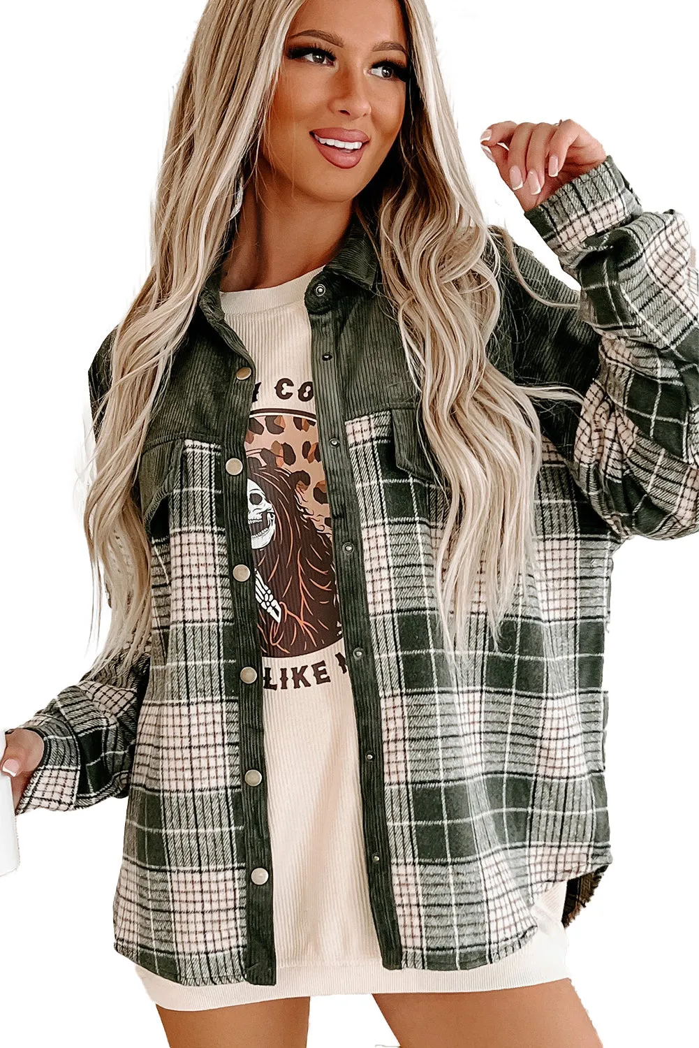Button-Up Plaid Corduroy Jacket