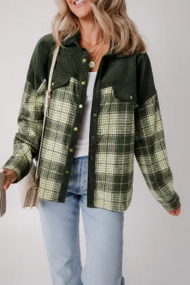 Button-Up Plaid Corduroy Jacket