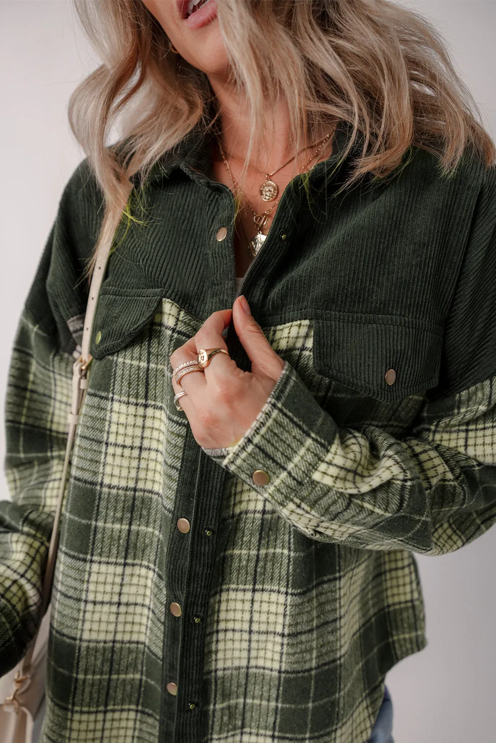 Button-Up Plaid Corduroy Jacket