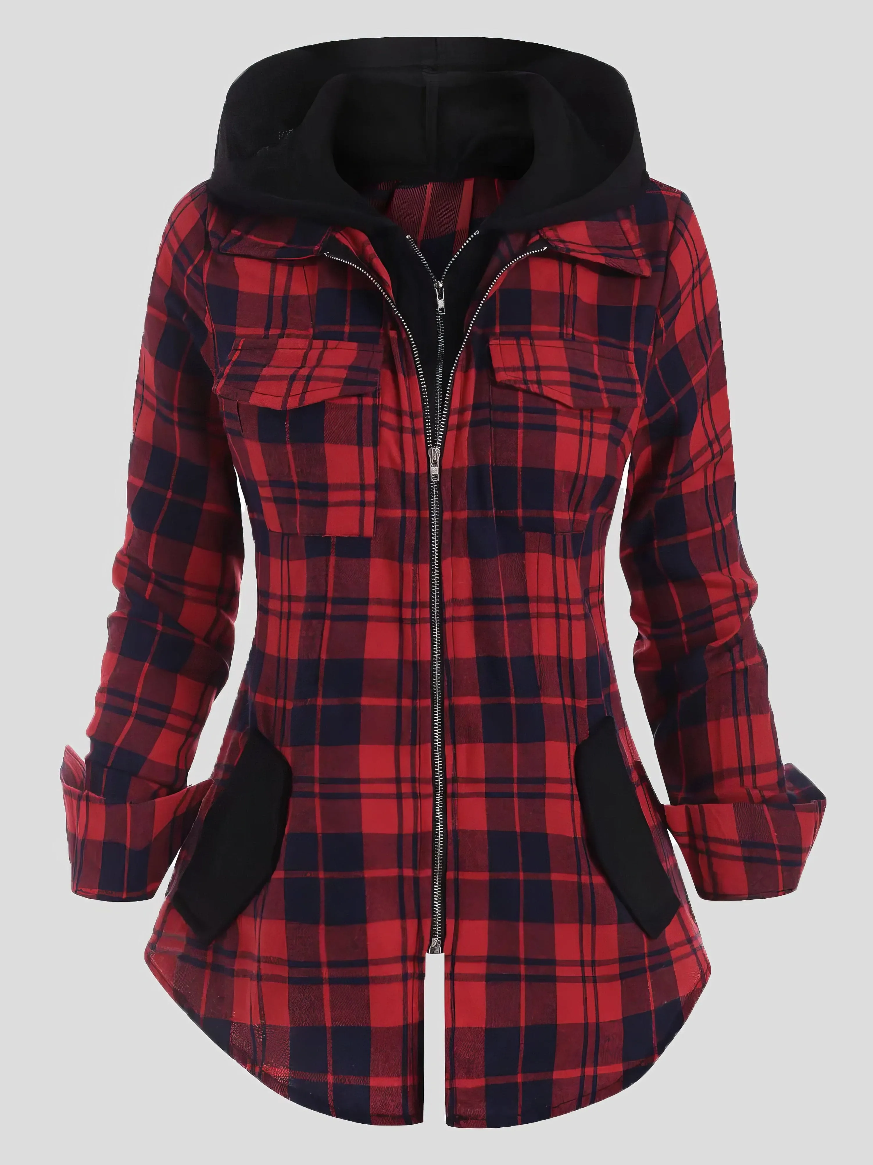 Button-Up Plaid Corduroy Jacket
