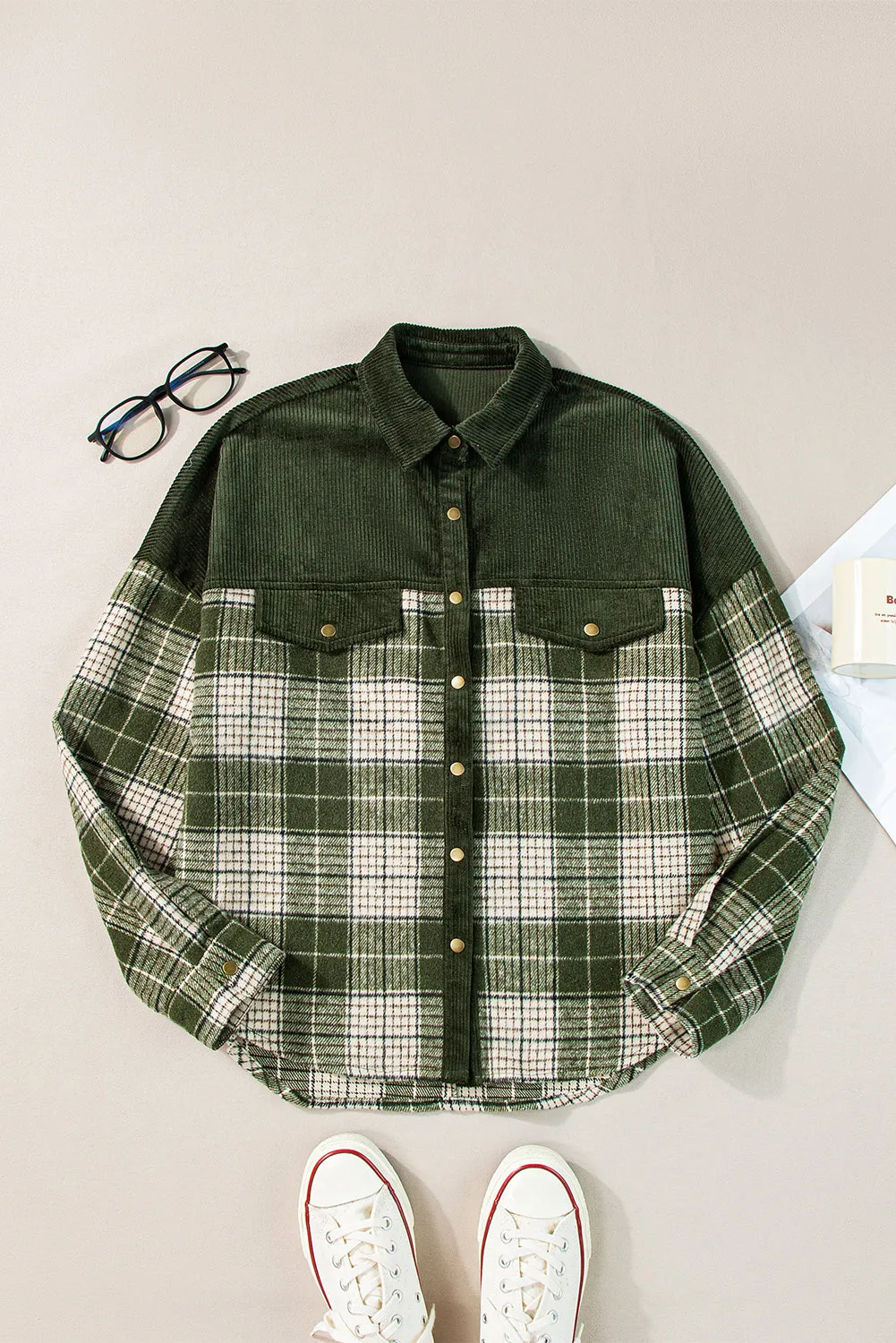 Button-Up Plaid Corduroy Jacket