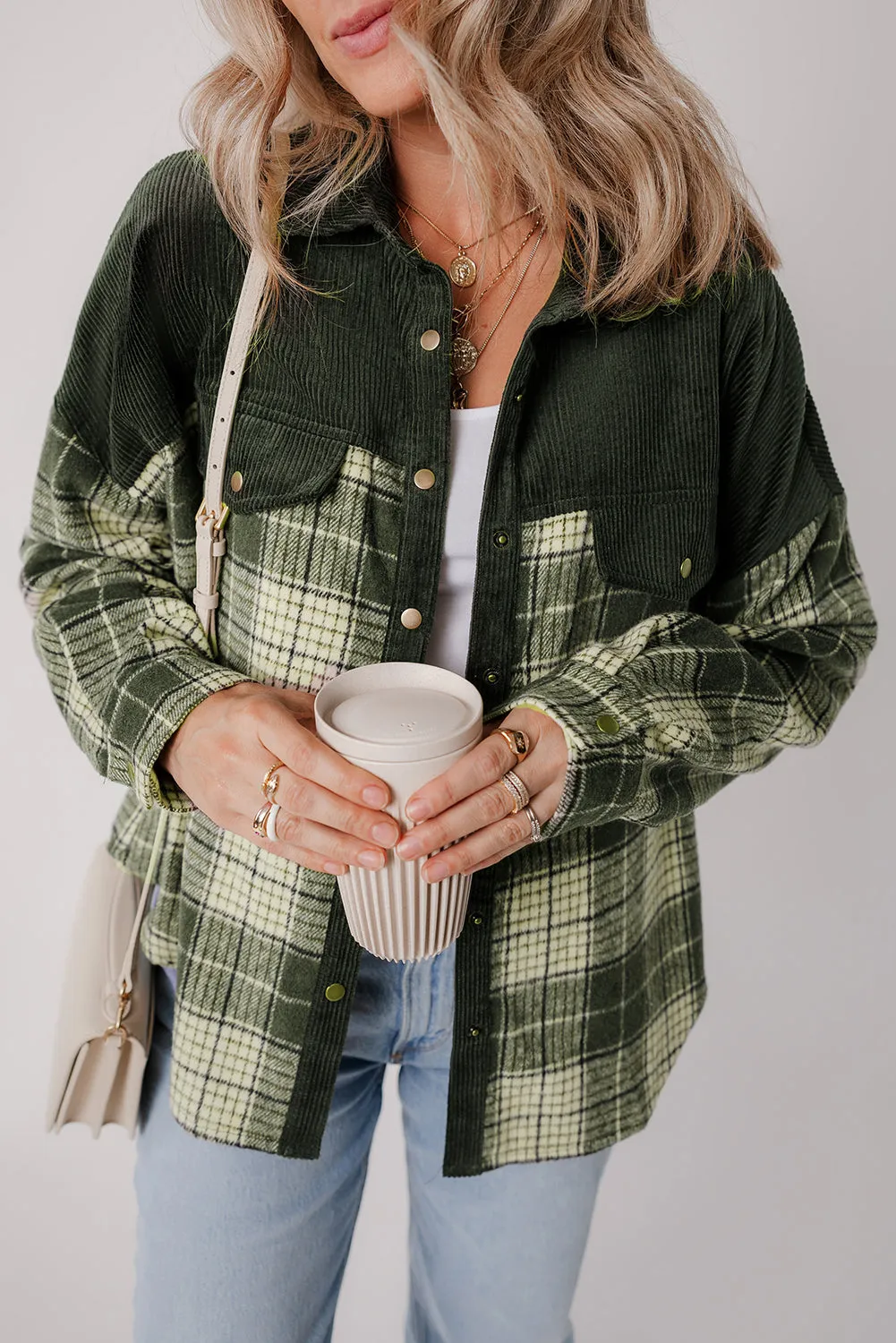 Button-Up Plaid Corduroy Jacket