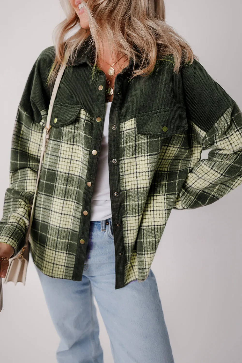 Button-Up Plaid Corduroy Jacket