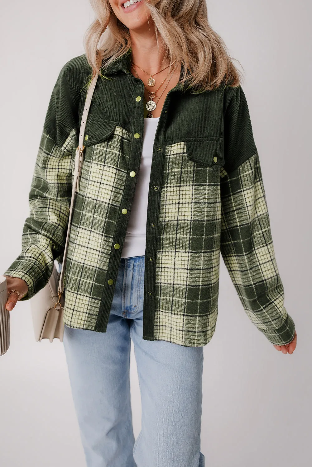 Button-Up Plaid Corduroy Jacket
