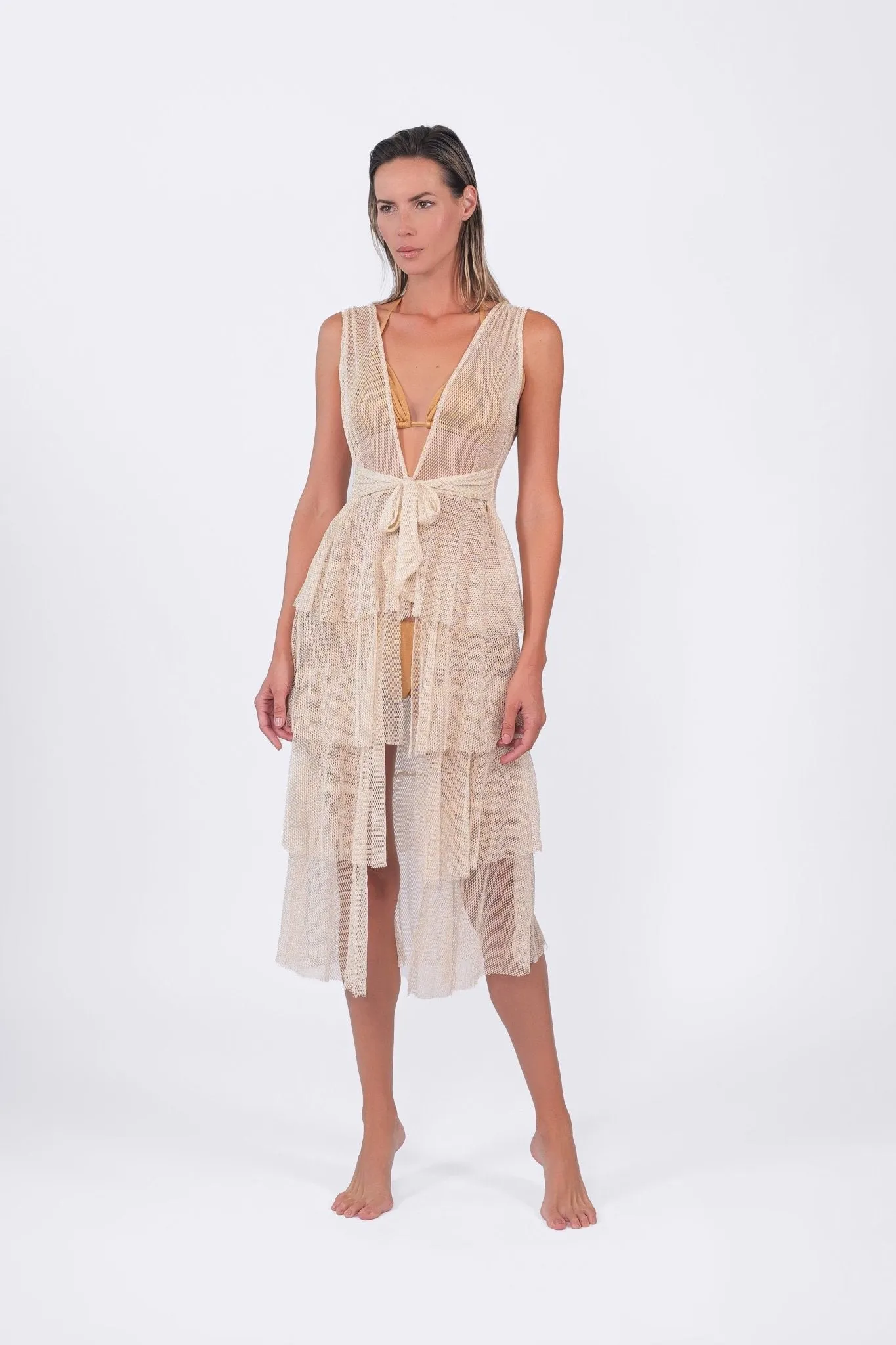 Buzios Shimmer Dress | Golden Beige