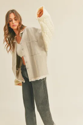 Camille Denim Cardigan Button Down Shacket - Cream