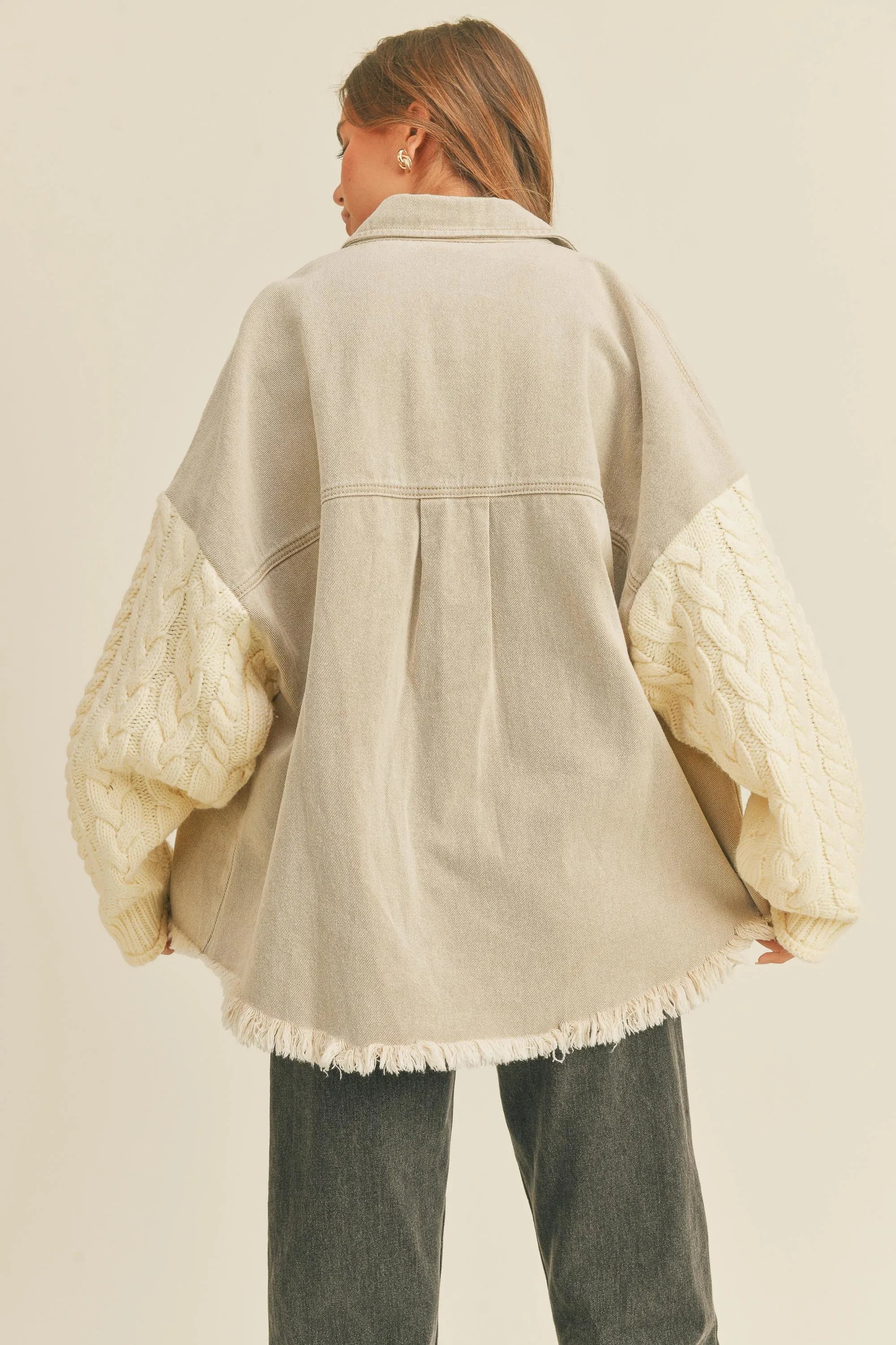 Camille Denim Cardigan Button Down Shacket - Cream