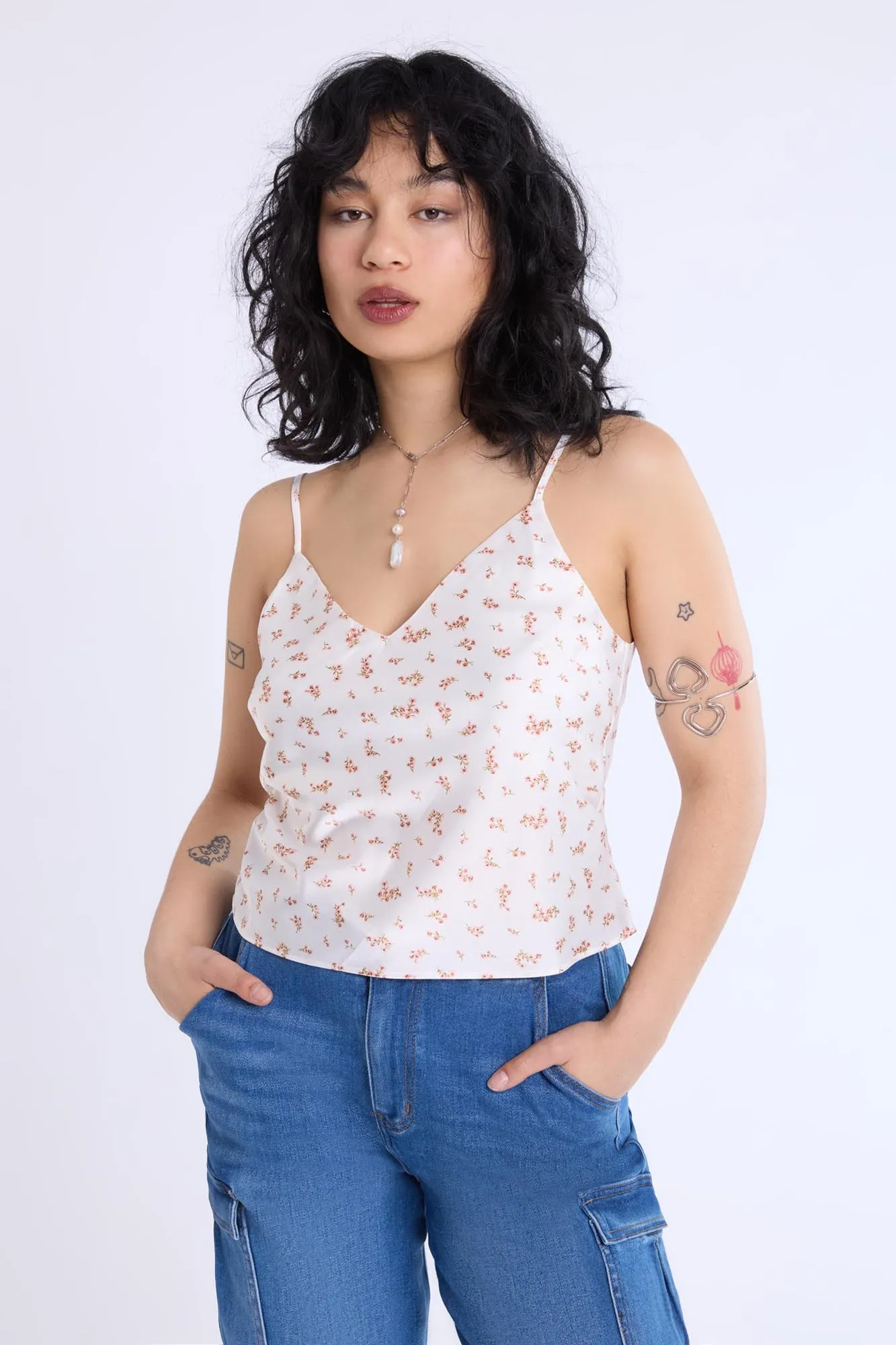 Camisole en satin à imprimé floral
