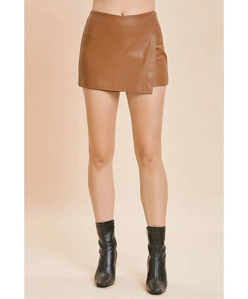 Cassie Crossover Faux Leather Skort