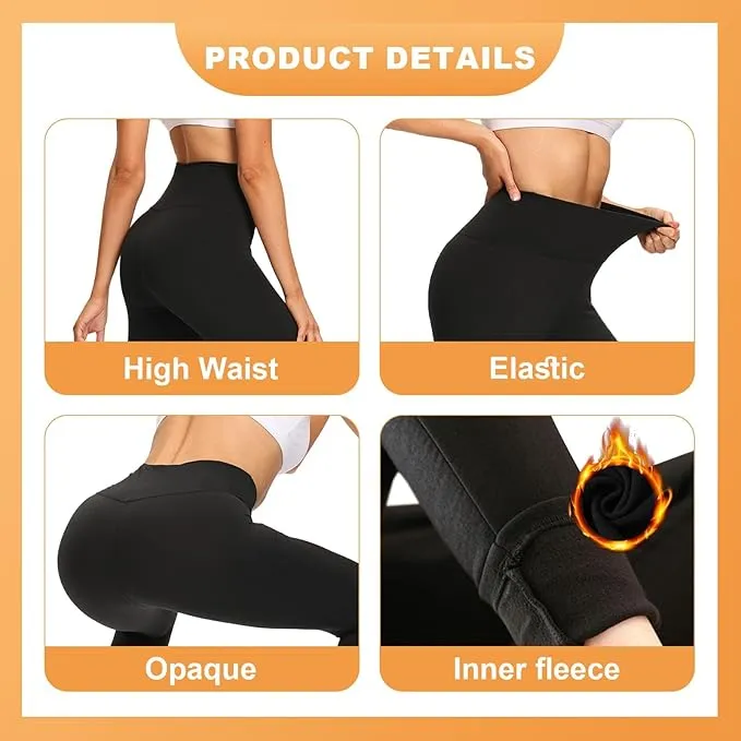DDOBB Thermal Leggings Women High Waist Fleece Lined Winter Black Sports Leggings Workout Warm Yoga Pants Tights Running Hiking Gym