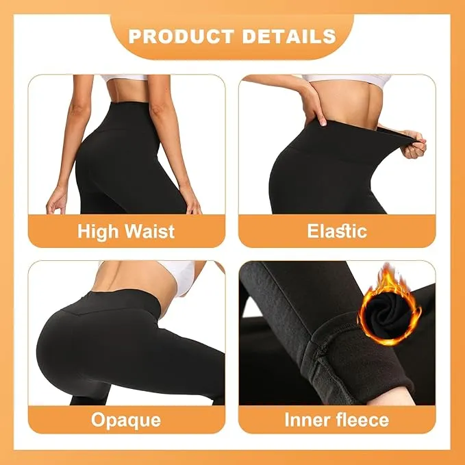DDOBB Thermal Leggings Women High Waist Fleece Lined Winter Black Sports Leggings Workout Warm Yoga Pants Tights Running Hiking Gym