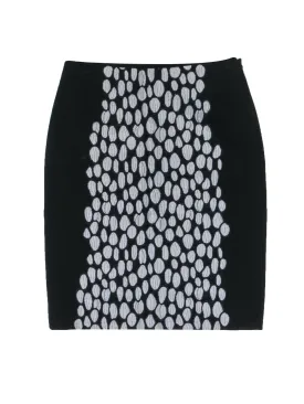 Diane von Furstenberg - Black & Grey Circle Print Pencil Skirt w/ Texture & Lace Sz 8