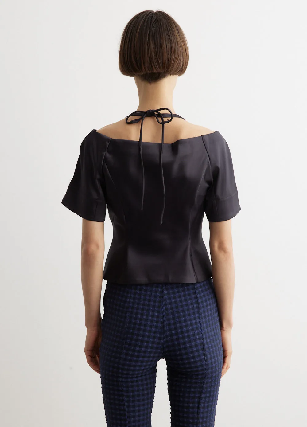 Double Satin Fitted Open-Neck Blouse