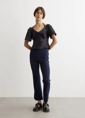 Double Satin Fitted Open-Neck Blouse